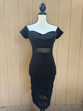 J for Justify Black Off-Shoulder Midi Dress with Sheer Insets size S